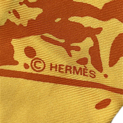 Hermes Scarf Twilly Yellow X Orange X Dark Brown Ribbon Scarf