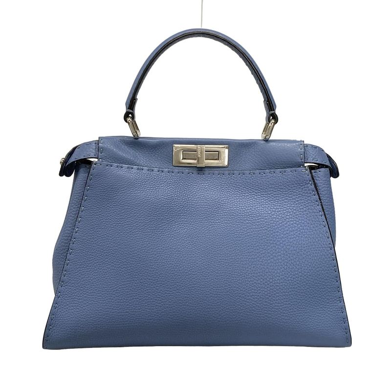 Fendi Handbag Peekaboo Iconic Medium Selleria 8bn290 Blue Leather