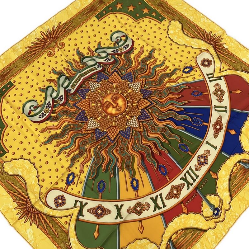 Hermes Scarf Carre 90 Yellow X Orange X Multi Carpe Diem