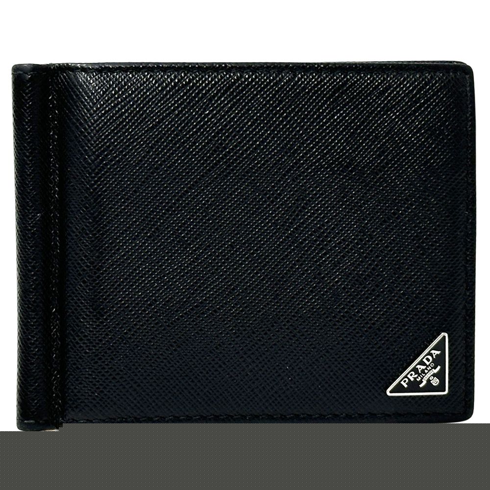 Prada Money Clip Men'S Brand Saffiano Nero 2mn077 Bifold Wallet Card Case