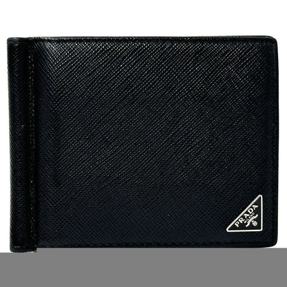 Prada Money Clip Men'S Brand Saffiano Nero 2mn077 Bifold Wallet Card Case