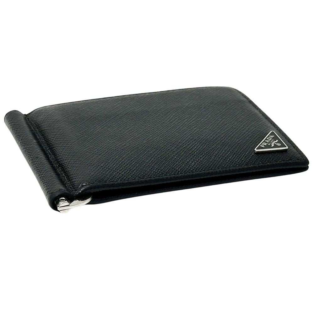 Prada Money Clip Men'S Brand Saffiano Nero 2mn077 Bifold Wallet Card Case