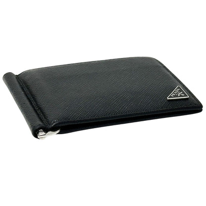 Prada Money Clip Men'S Brand Saffiano Nero 2mn077 Bifold Wallet Card Case