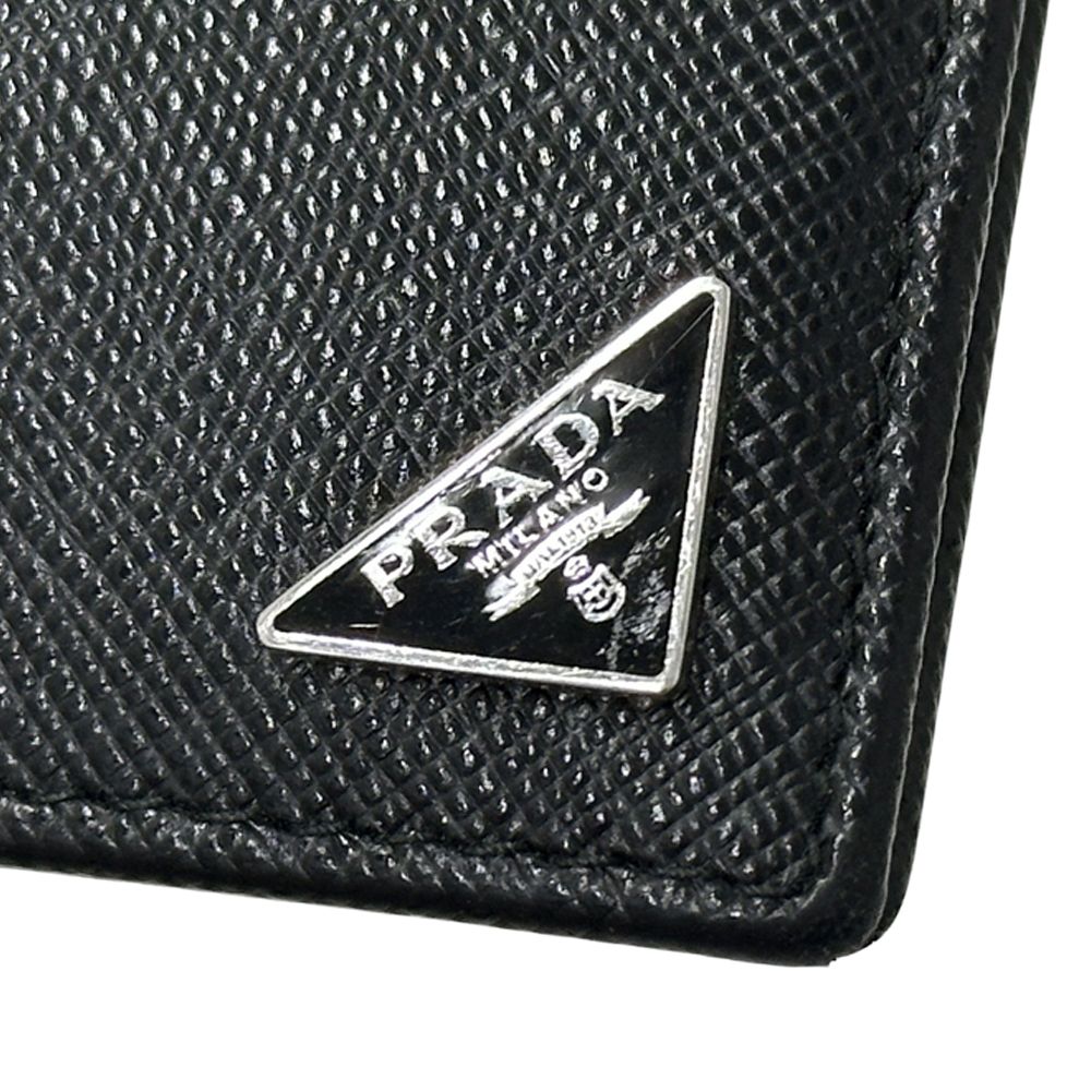 Prada Money Clip Men'S Brand Saffiano Nero 2mn077 Bifold Wallet Card Case