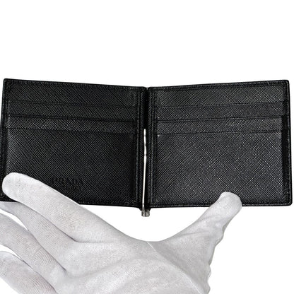 Prada Money Clip Men'S Brand Saffiano Nero 2mn077 Bifold Wallet Card Case