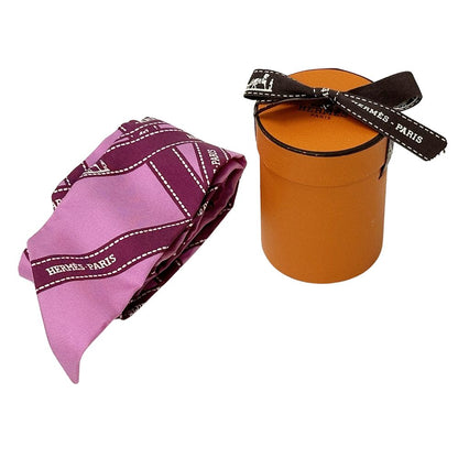 Hermes Scarf Twilly Volduc Ladies Brand Silk Pink Ribbon Pattern Pink Elegant