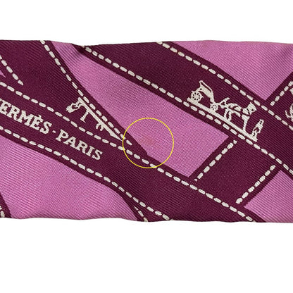 Hermes Scarf Twilly Volduc Ladies Brand Silk Pink Ribbon Pattern Pink Elegant