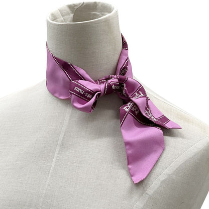 Hermes Scarf Twilly Volduc Ladies Brand Silk Pink Ribbon Pattern Pink Elegant