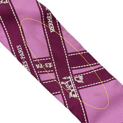 Hermes Scarf Twilly Volduc Ladies Brand Silk Pink Ribbon Pattern Pink Elegant