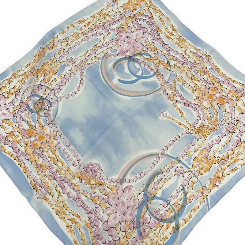 Chanel Scarf - Light Blue X Pink X Multi Coco Mark See-Through
