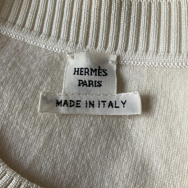 Hermes Long Sleeve Sweater Size 38 M Women's - 97-7708 White Crew Neck Cashmere