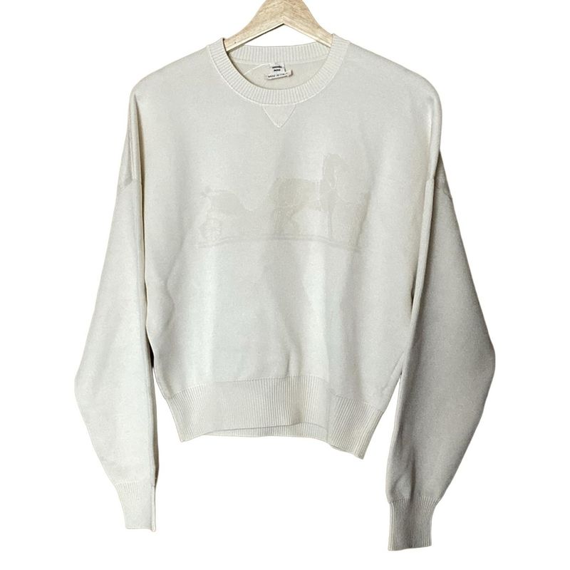 Hermes Long Sleeve Sweater Size 38 M Women's - 97-7708 White Crew Neck Cashmere