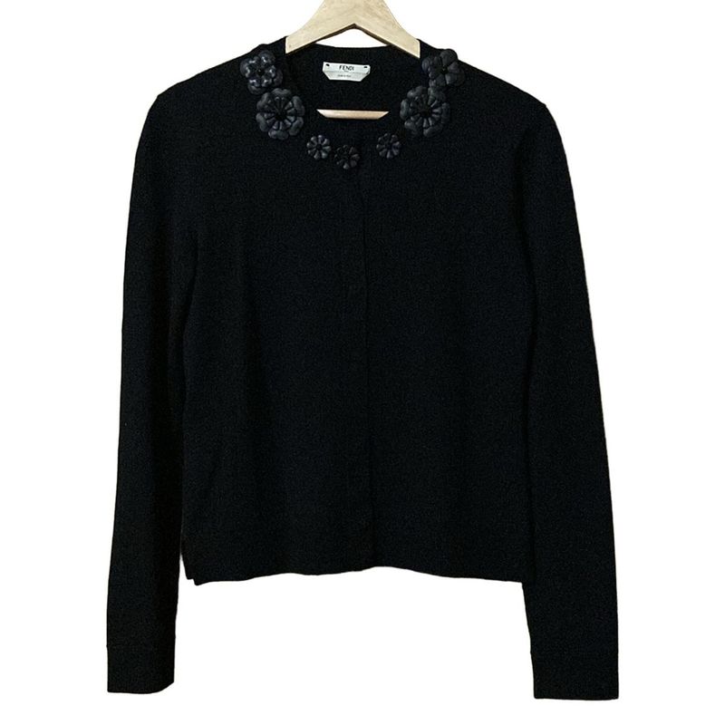 Fendi Cardigan Size 38 S Women's - Black Long Sleeve Flower Studs