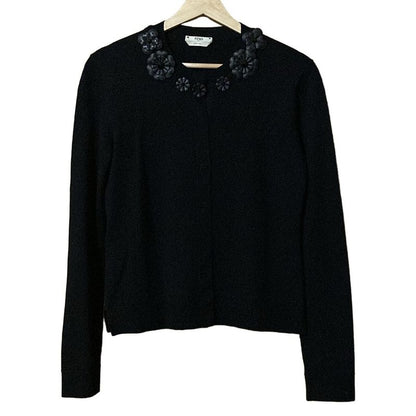 Fendi Cardigan Size 38 S Women's - Black Long Sleeve Flower Studs