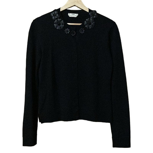 Fendi Cardigan Size 38 S Women's - Black Long Sleeve Flower Studs