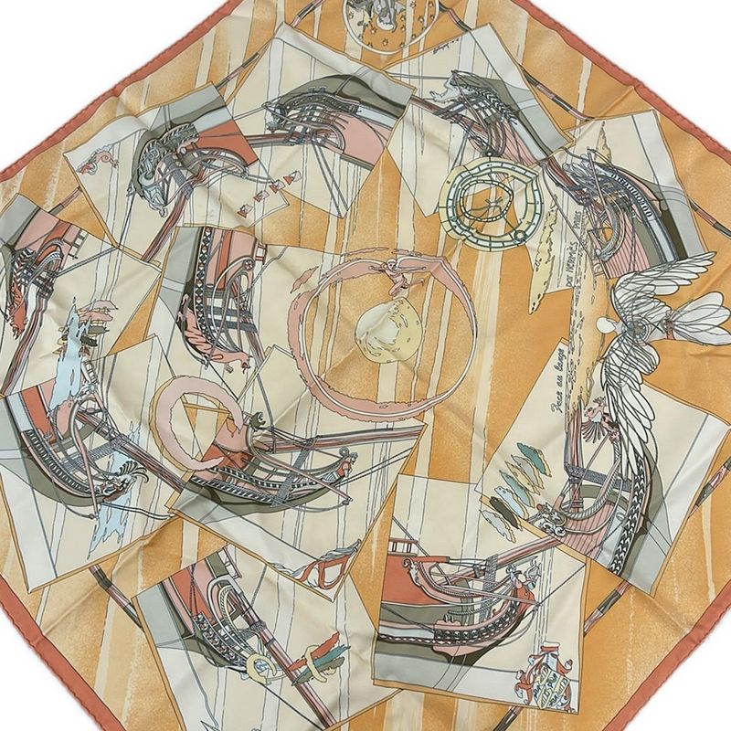 Hermes Scarf Carre 90 Orange X Beige X Multi Face Au Large (toward the Offshore)