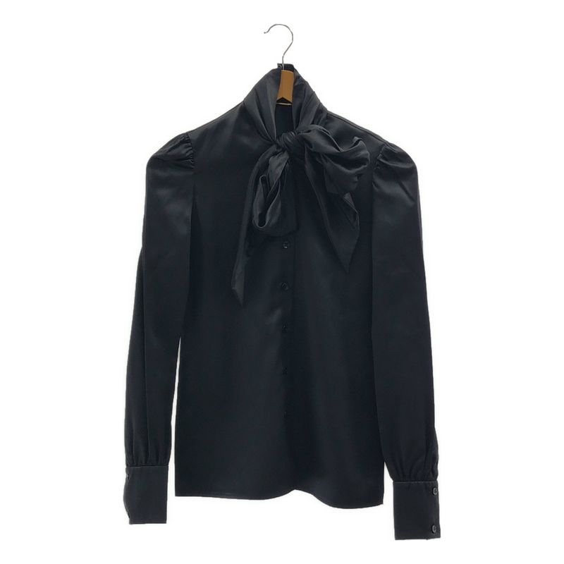 Saint Laurent Paris | Silk Ribbon Bowtie Shirt | XS | Black | Ladies