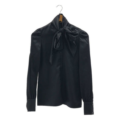 Saint Laurent Paris | Silk Ribbon Bowtie Shirt | XS | Black | Ladies