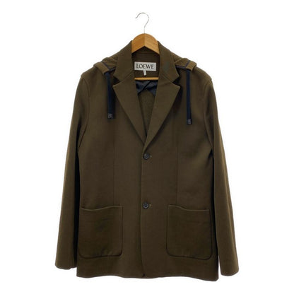 Loewe | Anagram Leather Patch Wool Hooded Tailored Jacket | 46 | Khaki |