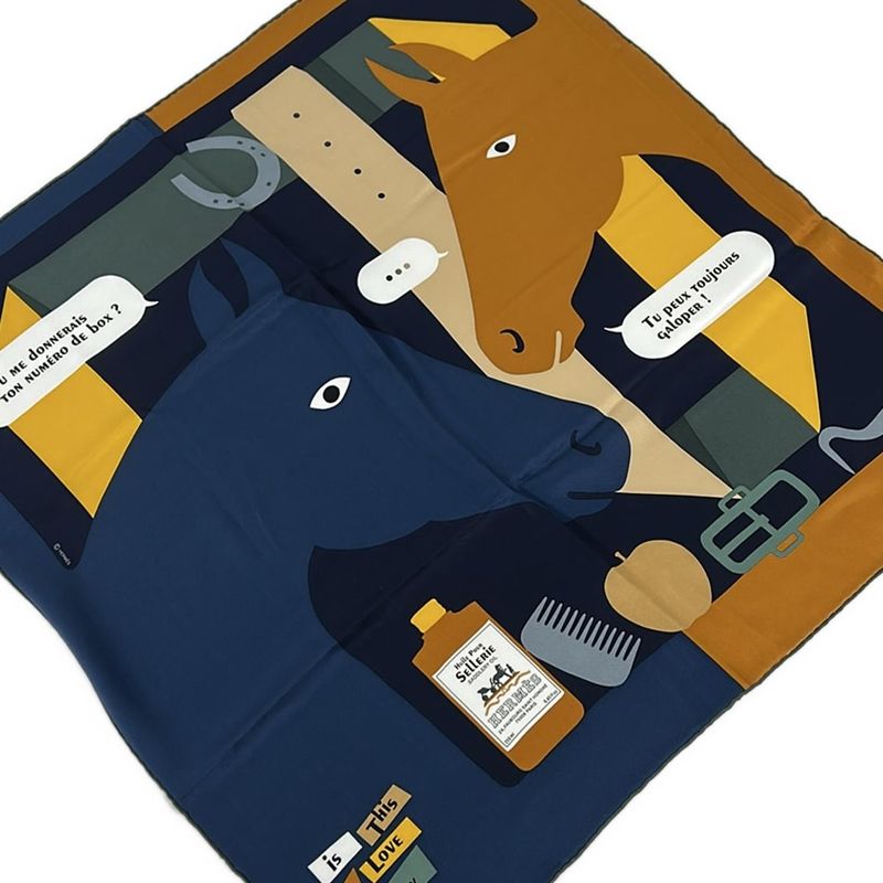 Hermes Scarf Carre 70 Dark Navy X Light Brown X Multi Is This a Love Story?