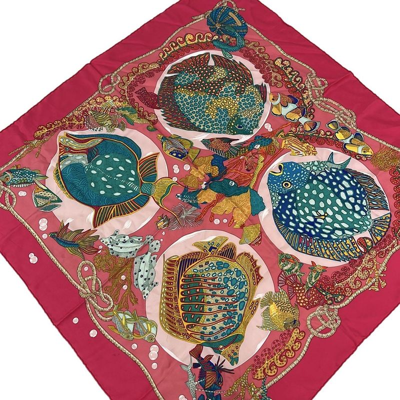Hermes Scarf Carre90 Pink X Multi Grands Fonds (deep Sea) Silk