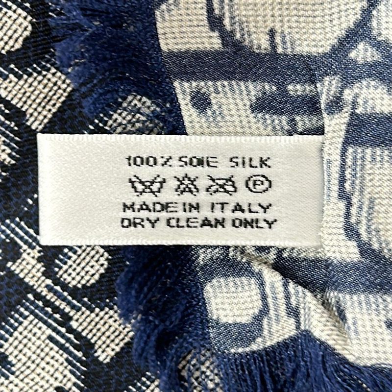 Dior Christian Dior Scarf - Dark Navy X Ivory Logogram Pattern Fringe