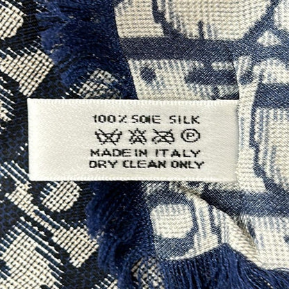 Dior Christian Dior Scarf - Dark Navy X Ivory Logogram Pattern Fringe
