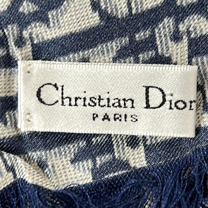 Dior Christian Dior Scarf - Dark Navy X Ivory Logogram Pattern Fringe