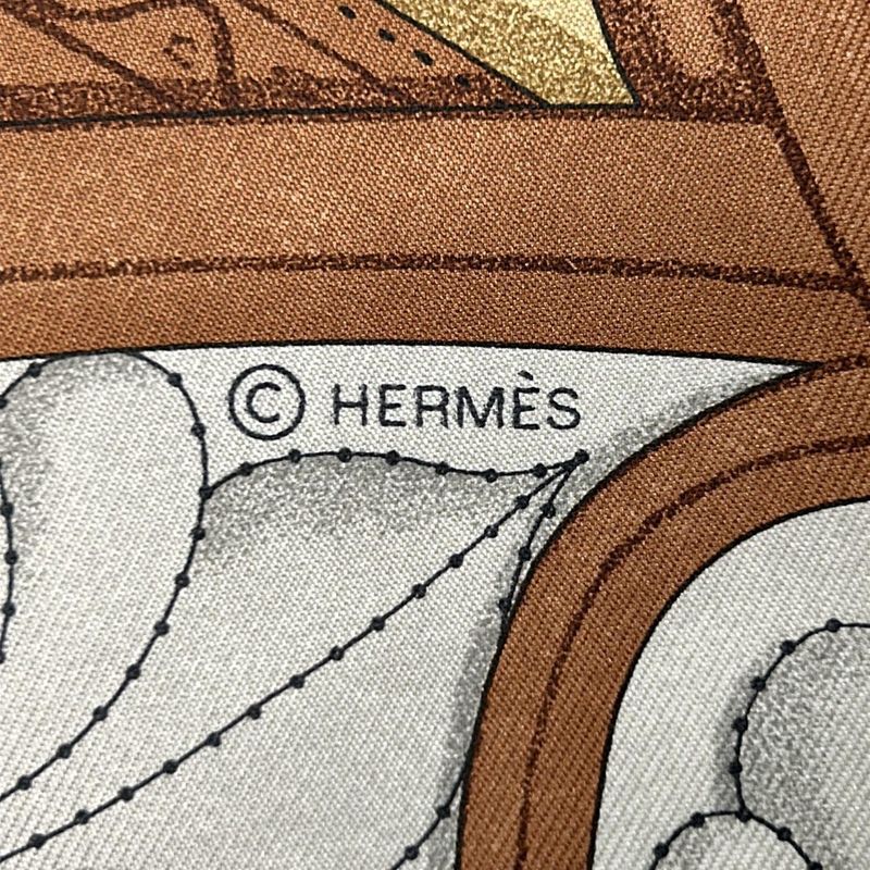 Hermes Scarf Carre 90 Green X Blue X Dark Brown Lettres Equestres