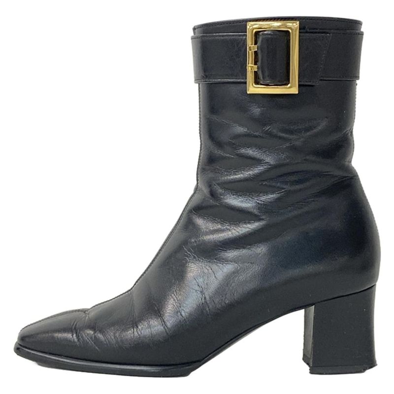 Yves Saint Laurent Short Boots 34 1 2 Women - Black Leather