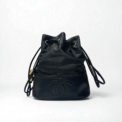 Chanel Bag Shoulder Bag Black Gold Here Mark Drawstring Vintage