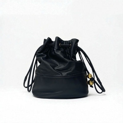 Chanel Bag Shoulder Bag Black Gold Here Mark Drawstring Vintage