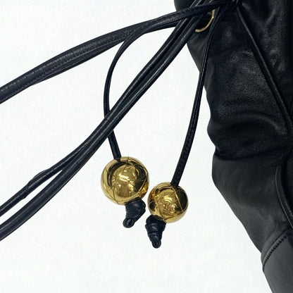 Chanel Bag Shoulder Bag Black Gold Here Mark Drawstring Vintage