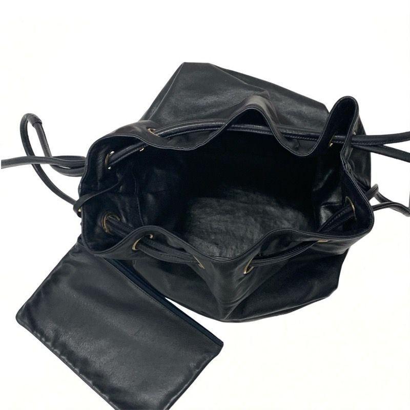 Chanel Bag Shoulder Bag Black Gold Here Mark Drawstring Vintage