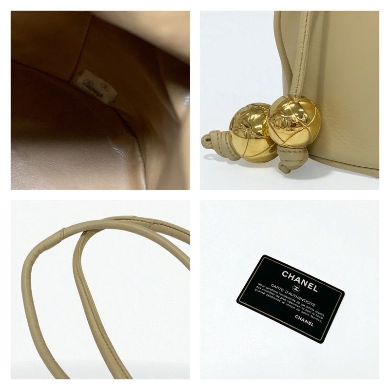 Chanel Bag Shoulder Lambskin Beige Gold Pouch Drawstring