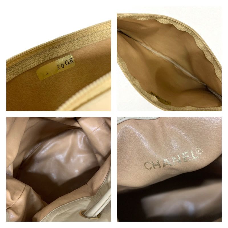 Chanel Bag Shoulder Lambskin Beige Gold Pouch Drawstring