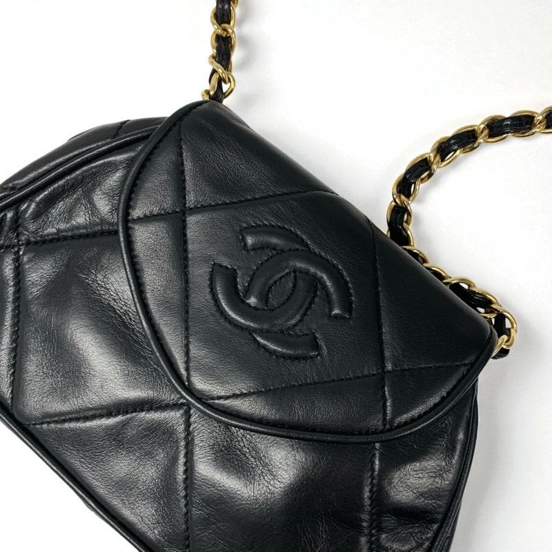 Chanel Bag Shoulder Lambskin Black Gold Quilted Chain