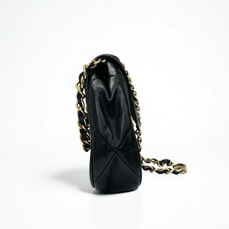 Chanel Bag Shoulder Lambskin Black Gold Quilted Chain