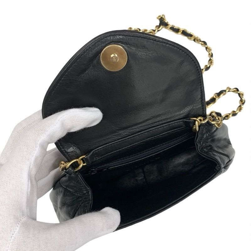 Chanel Bag Shoulder Lambskin Black Gold Quilted Chain