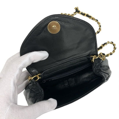 Chanel Bag Shoulder Lambskin Black Gold Quilted Chain