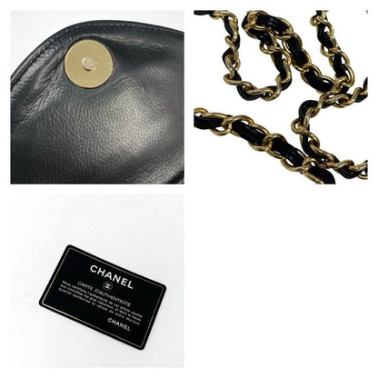 Chanel Bag Shoulder Lambskin Black Gold Quilted Chain
