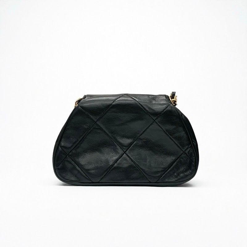 Chanel Bag Shoulder Lambskin Black Gold Quilted Chain
