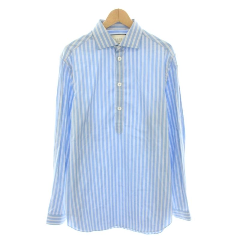 Gucci Shirt Long Sleeve Half Button Striped Pattern 46 Light Blue Light Blue