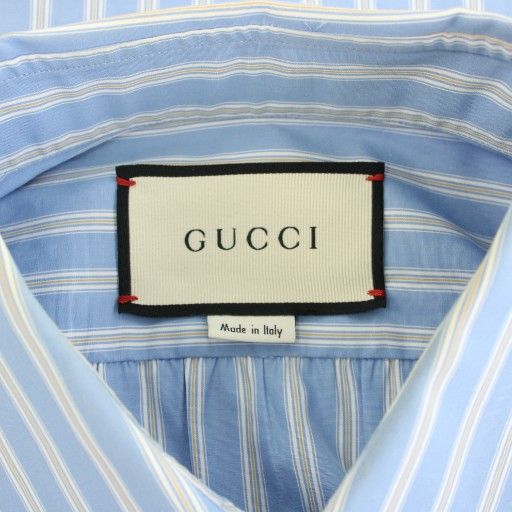 Gucci Shirt Long Sleeve Half Button Striped Pattern 46 Light Blue Light Blue