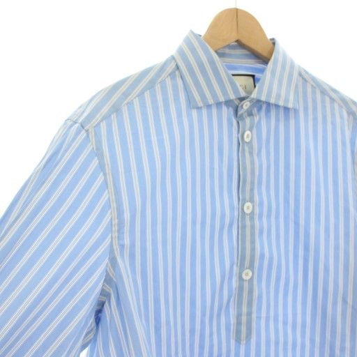 Gucci Shirt Long Sleeve Half Button Striped Pattern 46 Light Blue Light Blue