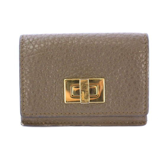 Fendi Peekaboo Micro Wallet Trifold Wallet Compact Turnlock Leather Logo Khaki