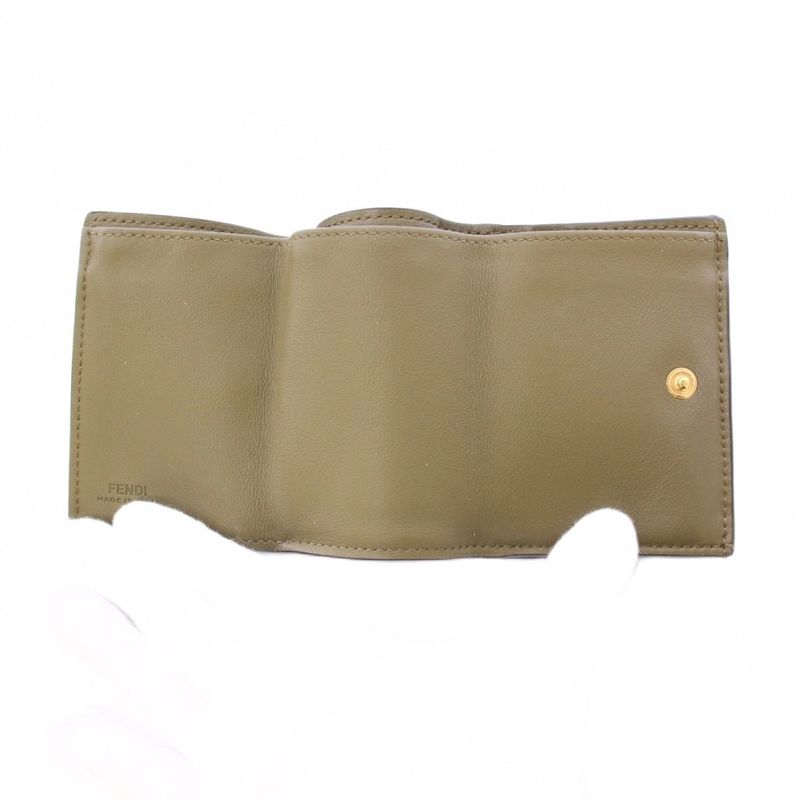Fendi Peekaboo Micro Wallet Trifold Wallet Compact Turnlock Leather Logo Khaki