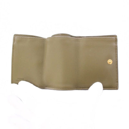 Fendi Peekaboo Micro Wallet Trifold Wallet Compact Turnlock Leather Logo Khaki