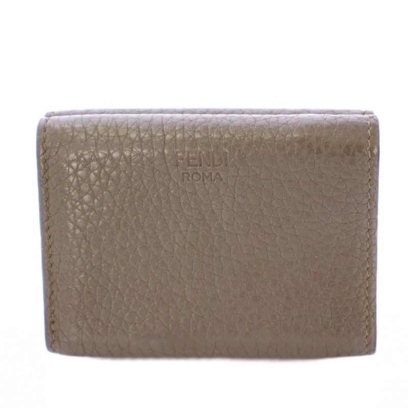 Fendi Peekaboo Micro Wallet Trifold Wallet Compact Turnlock Leather Logo Khaki