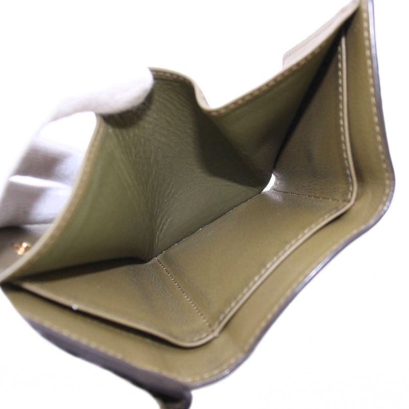 Fendi Peekaboo Micro Wallet Trifold Wallet Compact Turnlock Leather Logo Khaki